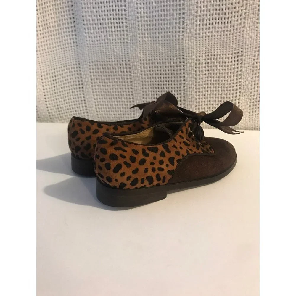 Baci Kids Leopard Print Suede Ribbon Lace Oxfords Brown Size 27 us 10 girls